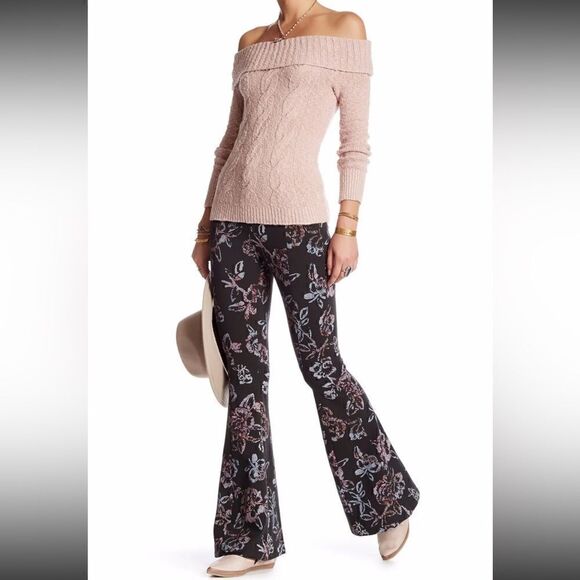 Free People Born To Be Wild Black Combo Stretch Ponte Bell Bottom - Picture 4 of 13